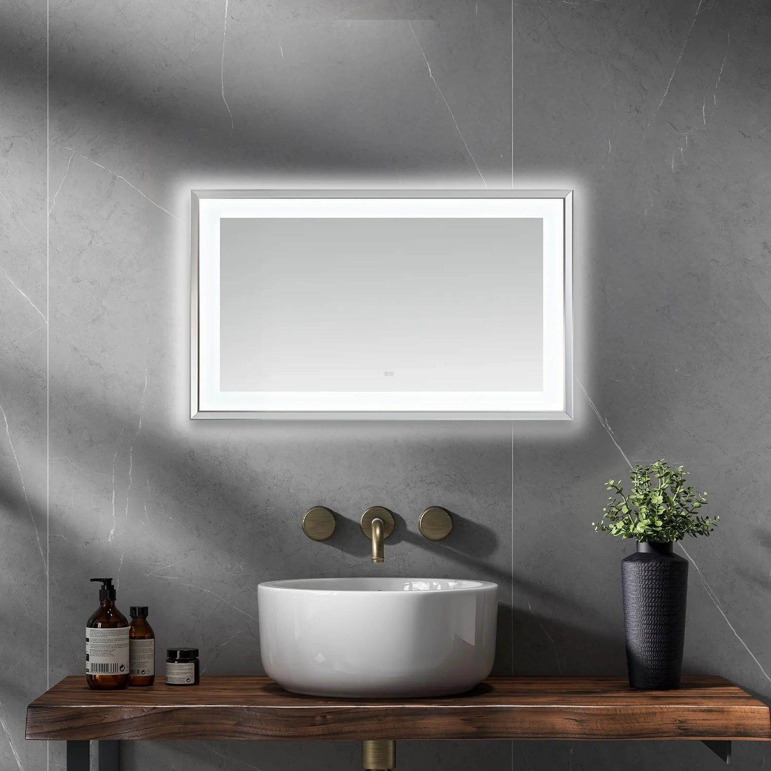 images Aquadom Madison 60''x 36'' x 2.28'' LED Lighted Chamfer Frame Mirror with Defogger Chrome Finish - Image 1