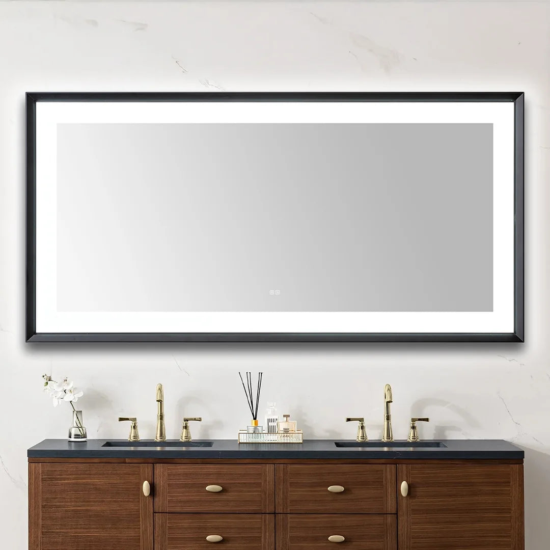 images Aquadom Madison 72''x 36'' x 2.28'' LED Lighted Chamfer Frame Mirror with Defogger Matte Black Finish - Image 1