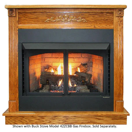 images Buck Stove Standard Dark Oak Corner Mantel for 42'' ZCBB Gas Stove PA KDMC42ZCBB - Image 1