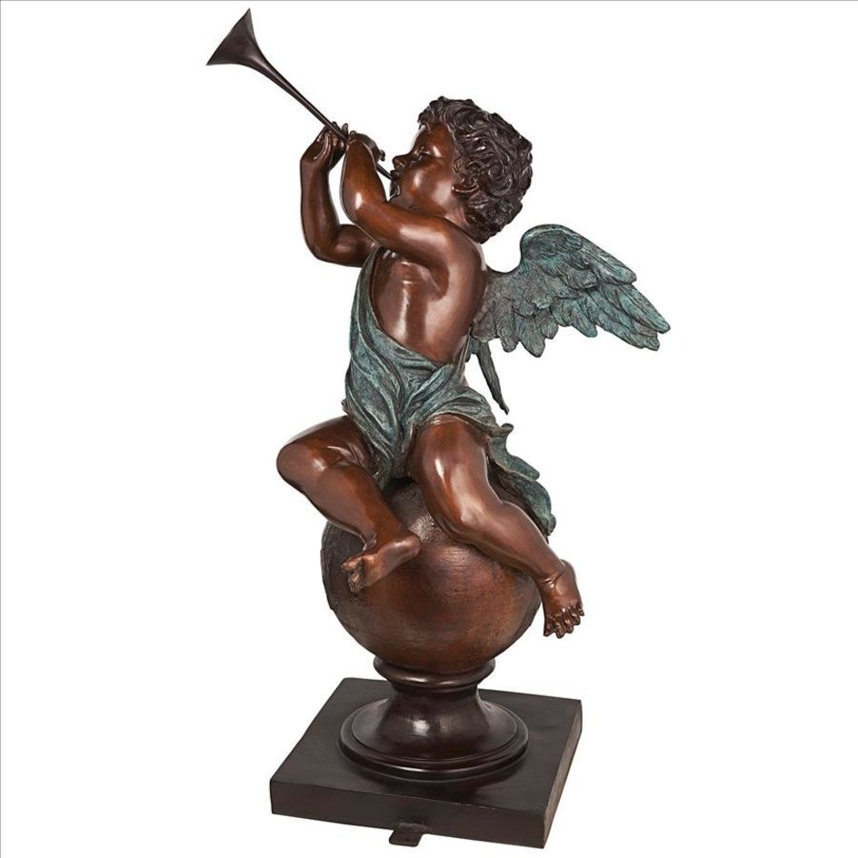 images Design Toscano Baby Gabriel Sounding Heaven’s Trumpet Cast Bronze Garden Angel Statue KW47160 - Image 1