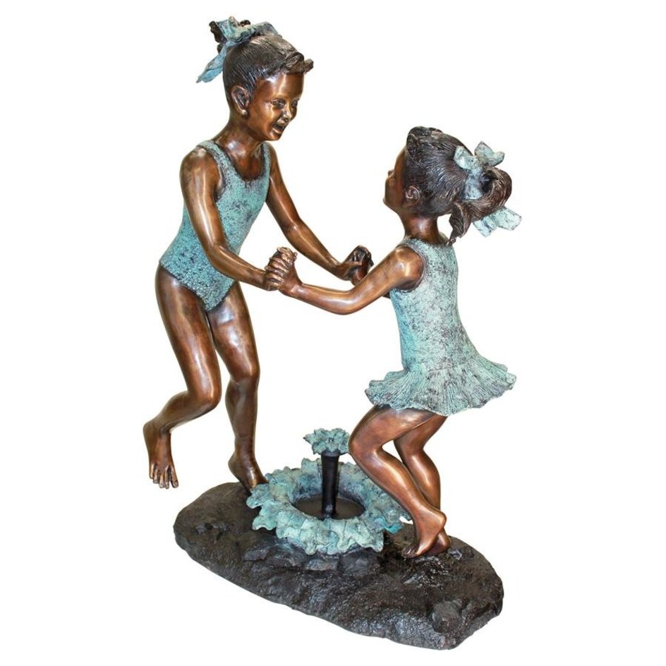 images Design Toscano Dancing Splash Girls Cast Bronze Garden Statue KW29368 - Image 1