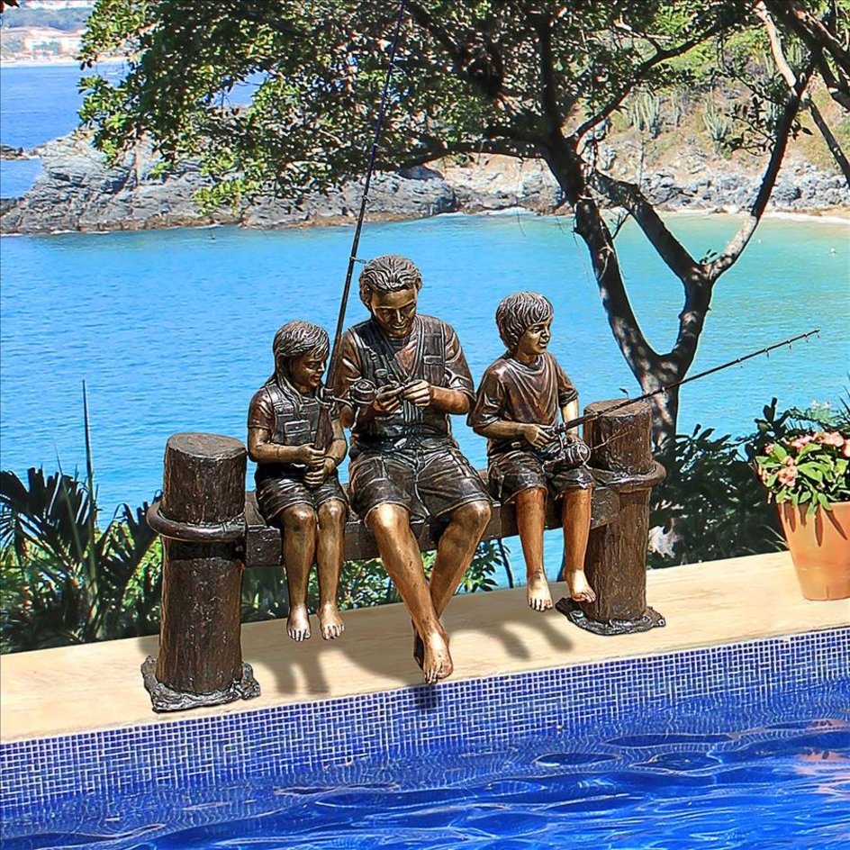 images Design Toscano Fishing Family Cast Bronze Garden Statue PB1050 - Image 1