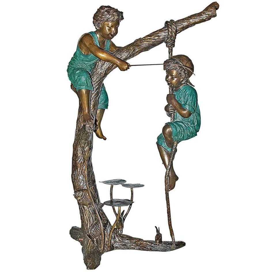 images Design Toscano Frolicking Fisherman Two Boys on a Tree Cast Bronze Garden Statue PN6715 - Image 1