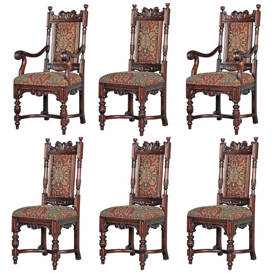 images Design Toscano Grand Classic Edwardian Dining Chairs: Set of Six - Two Armchairs and Four Side Chairs AF951313 - Image 1