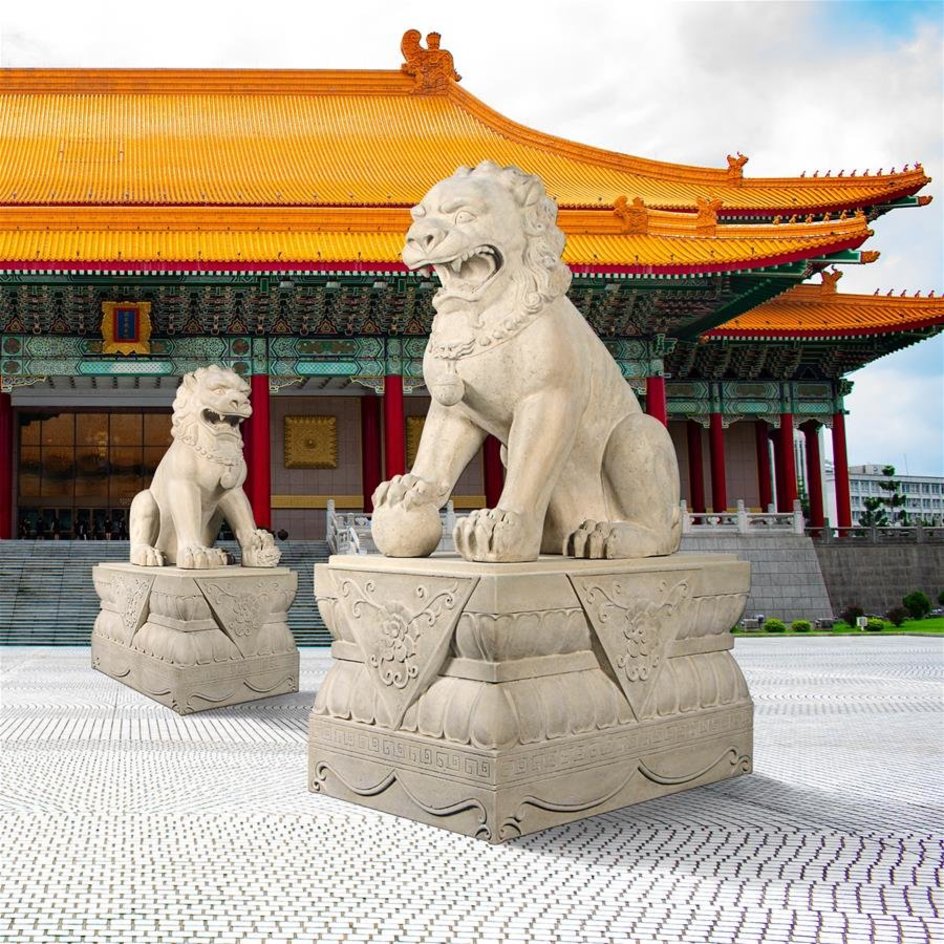 images Design Toscano Grand Palace Chinese Lion Foo Dog Statues with Pedestal Bases NE9190161 - Image 1