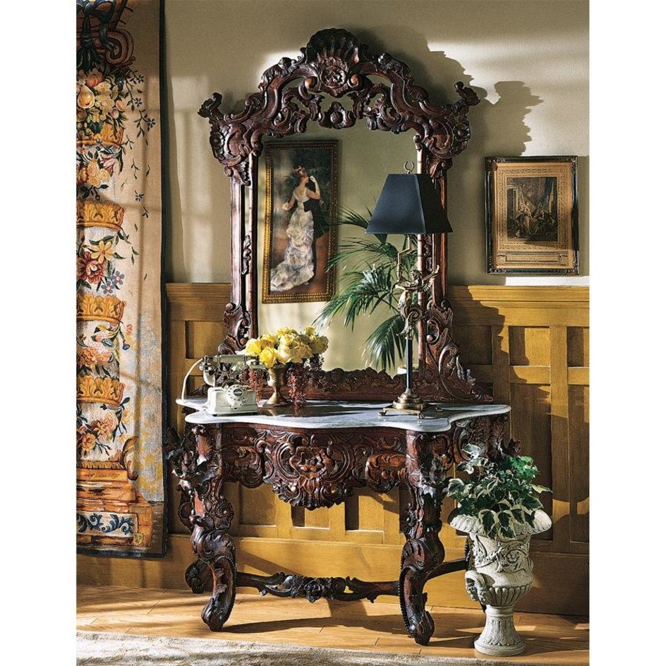 images Design Toscano Hapsburg Mirror and Marble Topped Console Table Set GR2232 - Image 1