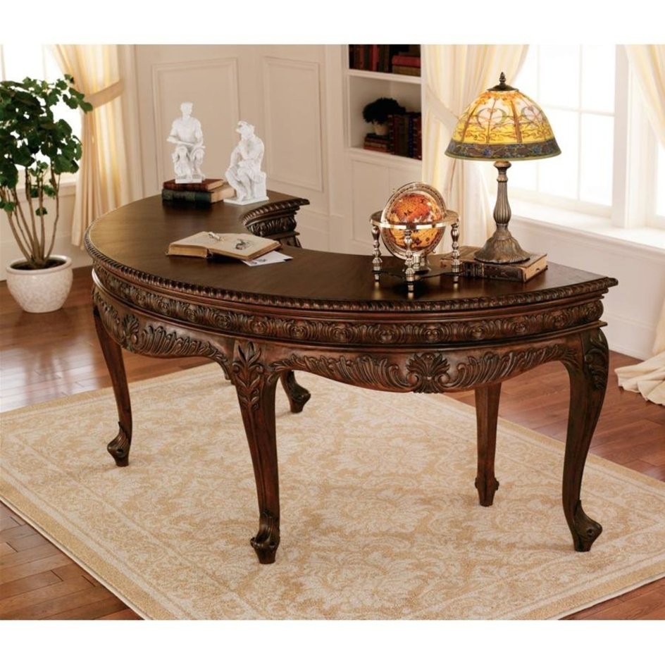 images Design Toscano La Voute Grande Crescent Mahogany Executive Desk AF7442 - Image 1