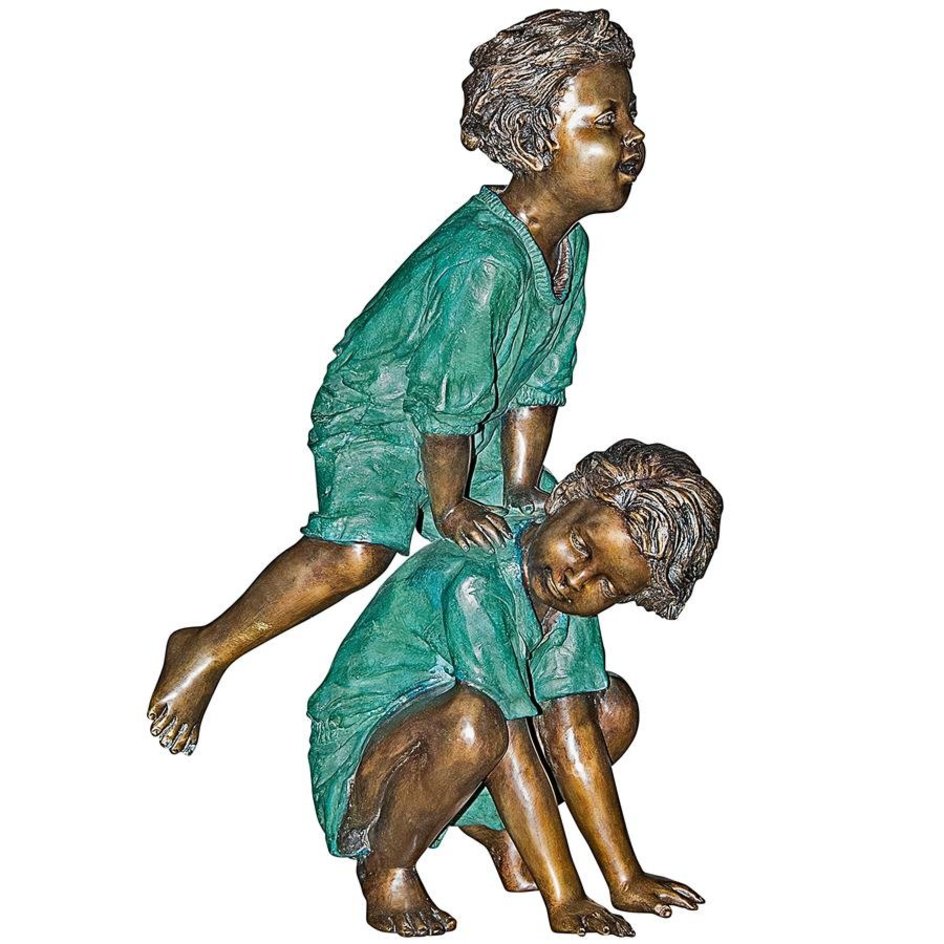 images Design Toscano Leap Froggin Playing Boys Cast Bronze Garden Statue PN6605 - Image 1