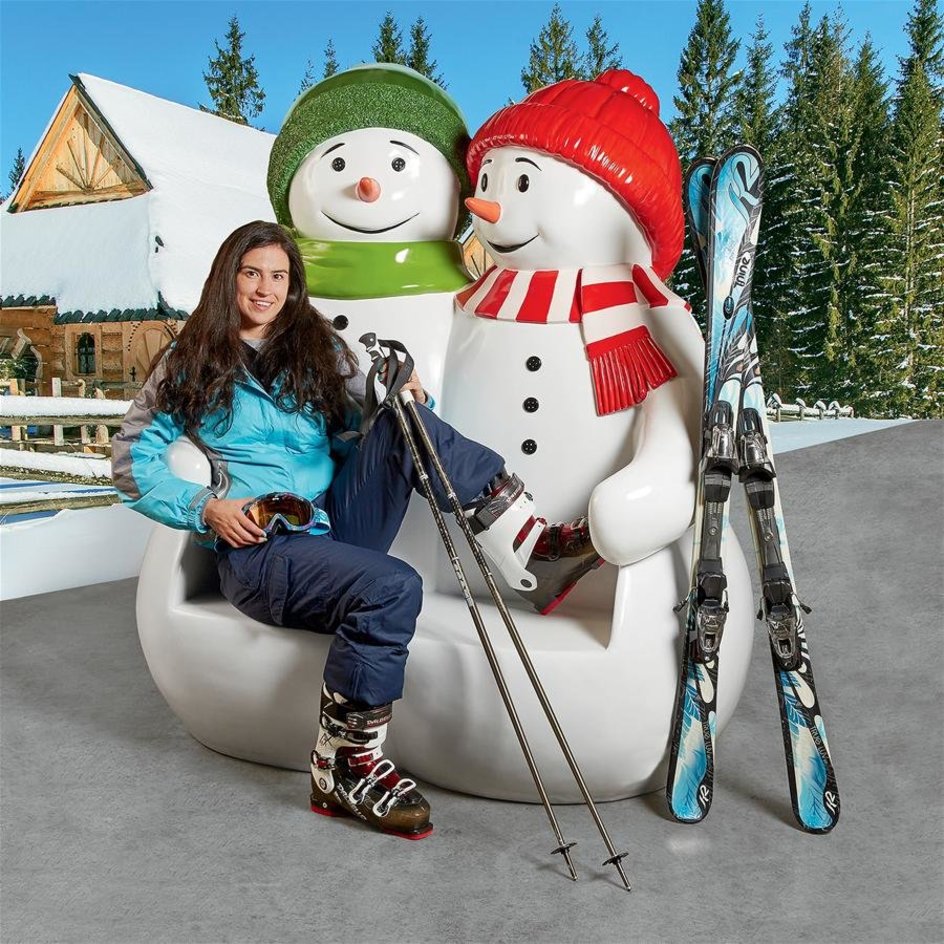 images Design Toscano Powder Pals Holiday Snowman Photo Op Sculptural Bench NE160250 - Image 1