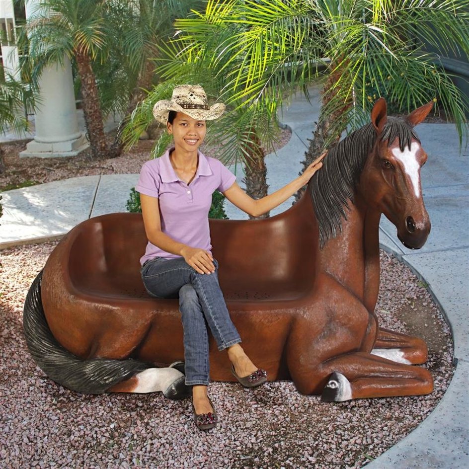 images Design Toscano Saddle-Up Horse Photo Op Sculptural Bench NE130004 - Image 1
