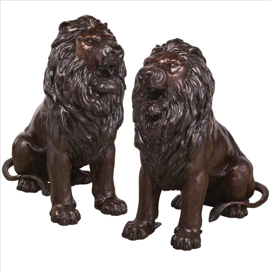 images Design Toscano Sentinel Lion Cast Bronze Garden Statue: Set of Two DK92505 - Image 1