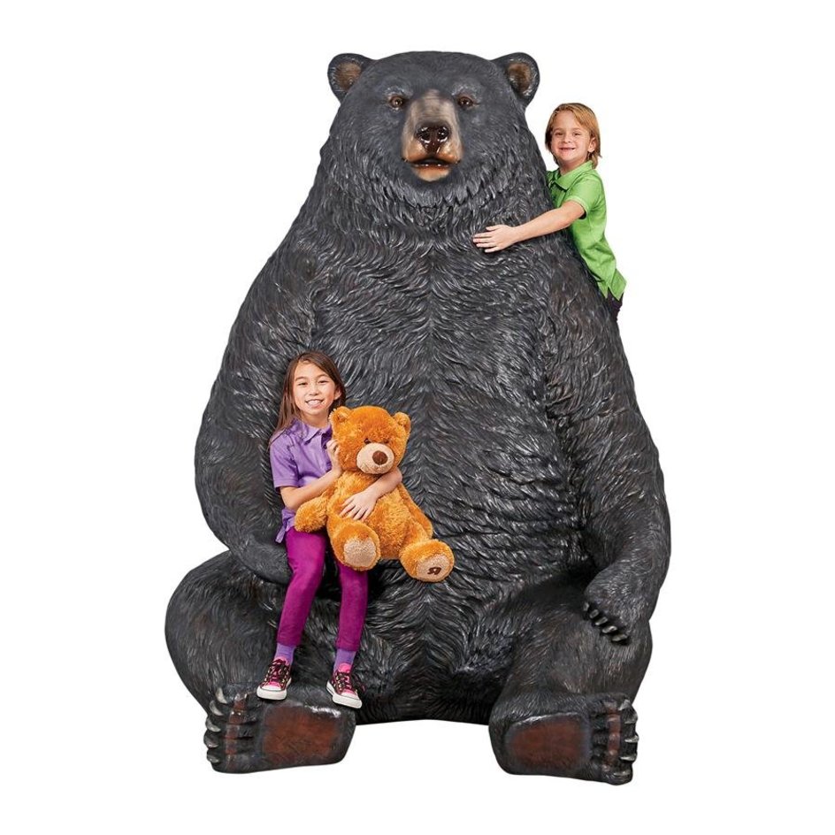 images Design Toscano Sitting Pretty Oversized Black Bear Statue with Paw Seat NE867226 - Image 1
