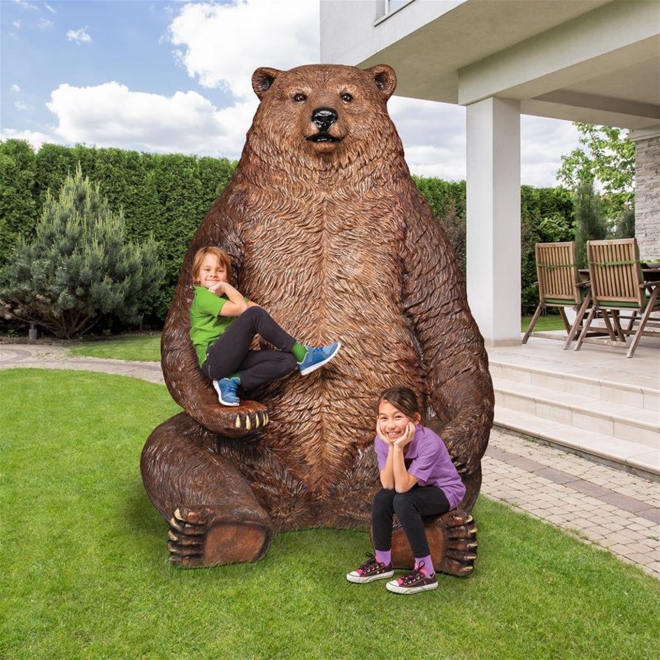 images Design Toscano Sitting Pretty Oversized Brown Bear Statue with Paw Seat NE130011 - Image 1