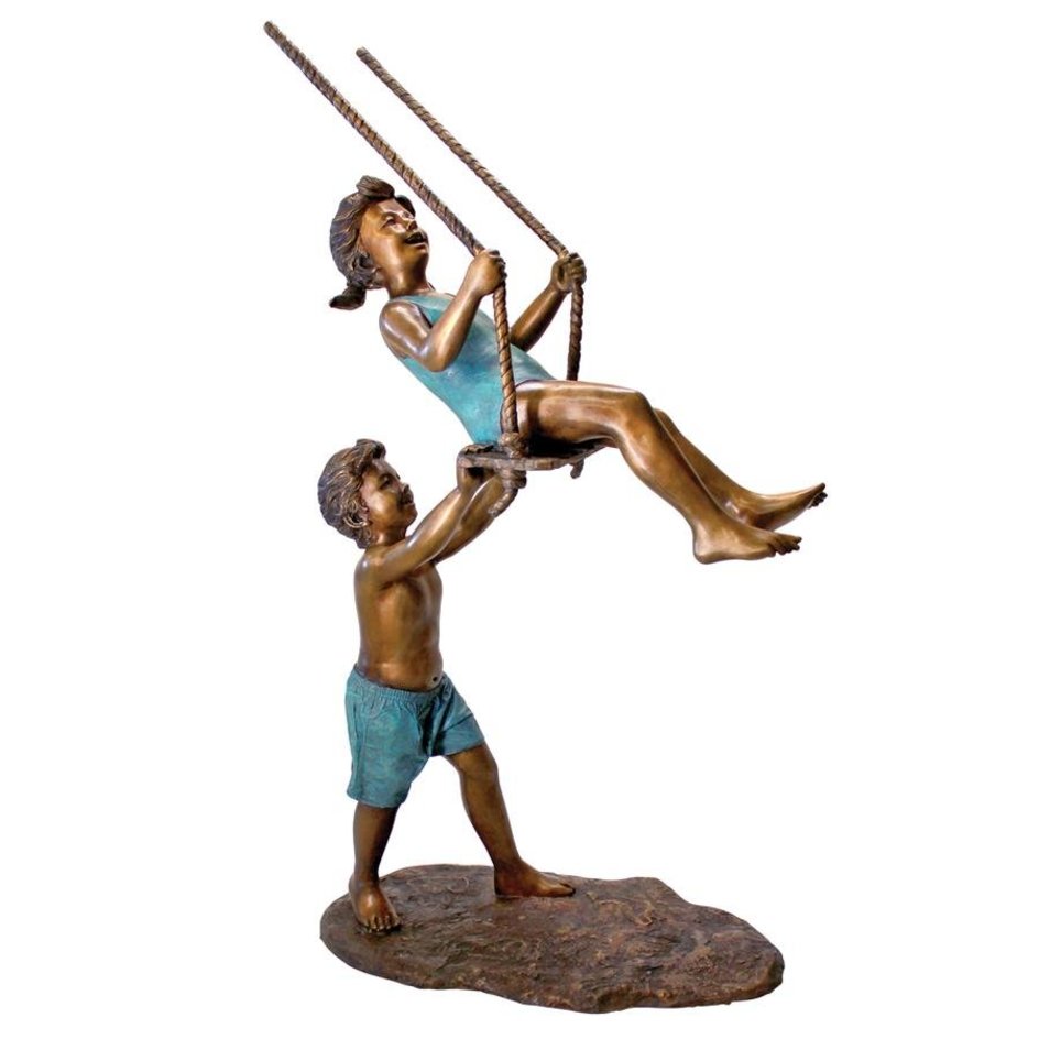 images Design Toscano Swinging Children Solid Cast Bronze Garden Statue PN7538 - Image 1