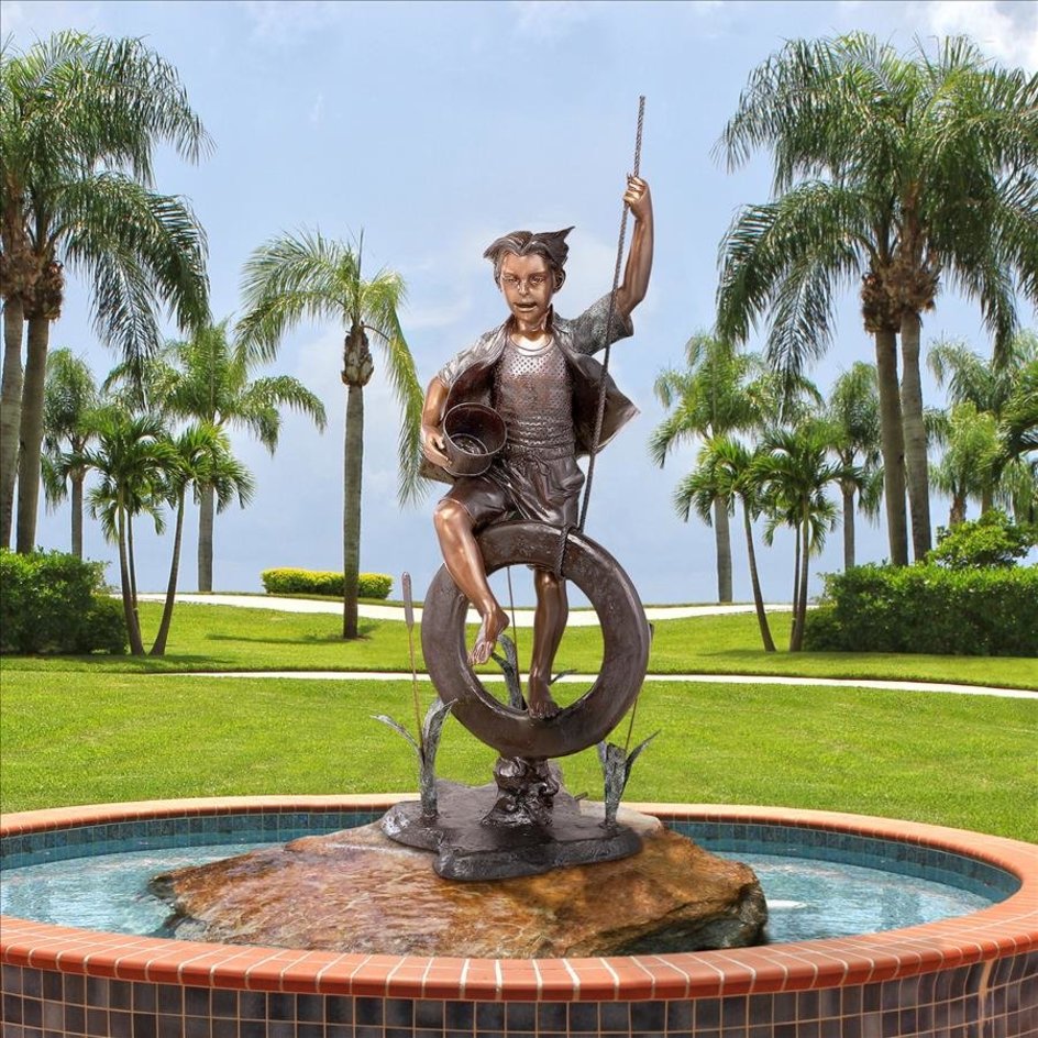 images Design Toscano Swinging Tommy on His Tire Cast Bronze Garden Statue DK1982 - Image 1