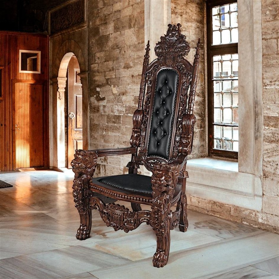 images Design Toscano The Lord Raffles Lion Leather Throne Chair AF51207 - Image 1