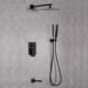 Eviva Beverly Matte Black Wall-Mounted Squared Shower Head With Hand Shower and Tub Faucet EVSH548BBL