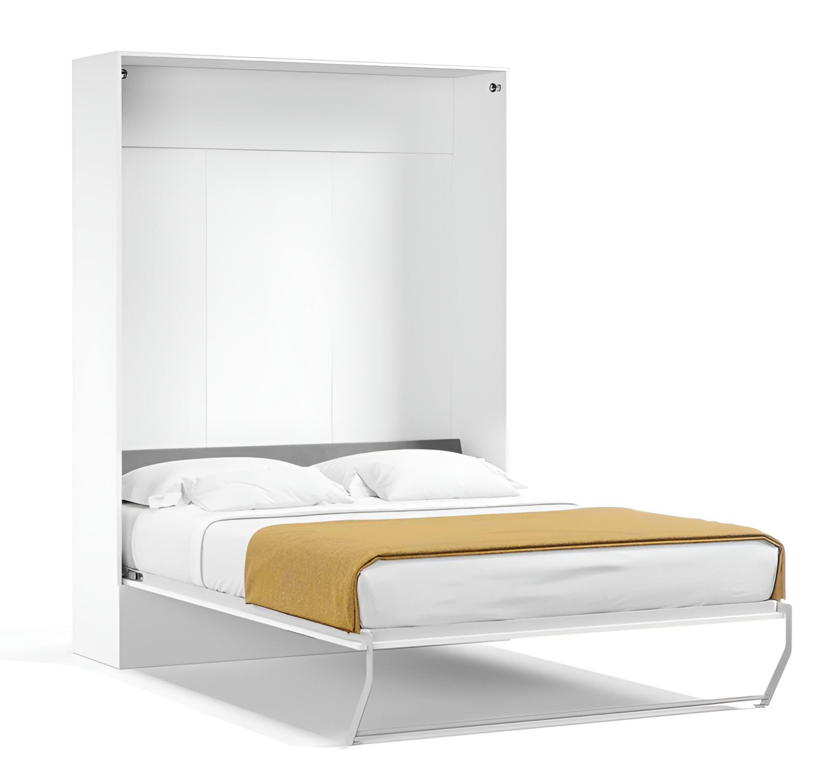 images White wall-mounted bed with a gold blanket on a white background
