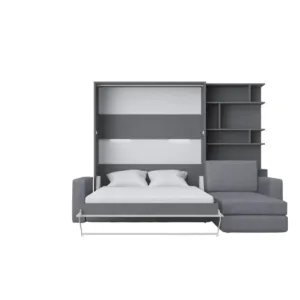 Maxima House Invento Murphy Bed Vertical Wall Bed European Queen Size with Sectional Sofa and Bookcase  IN014/17GW-LG