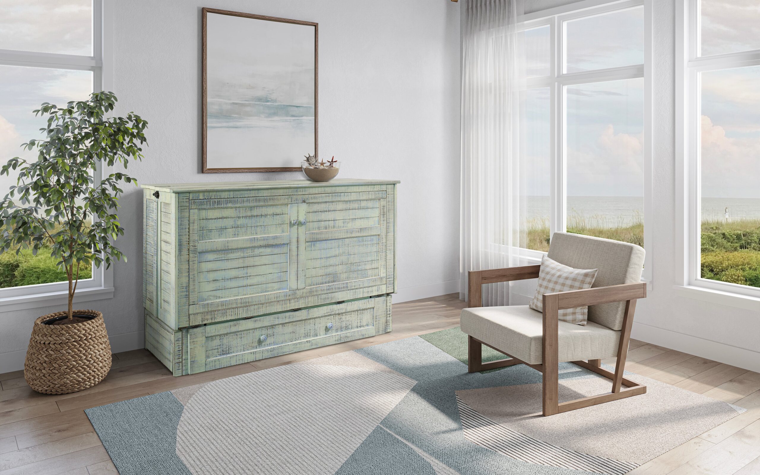 images Night and Day Furniture Poppy Murphy Cabinet Bed, Queen, Seafoam Green Finish - Image 1