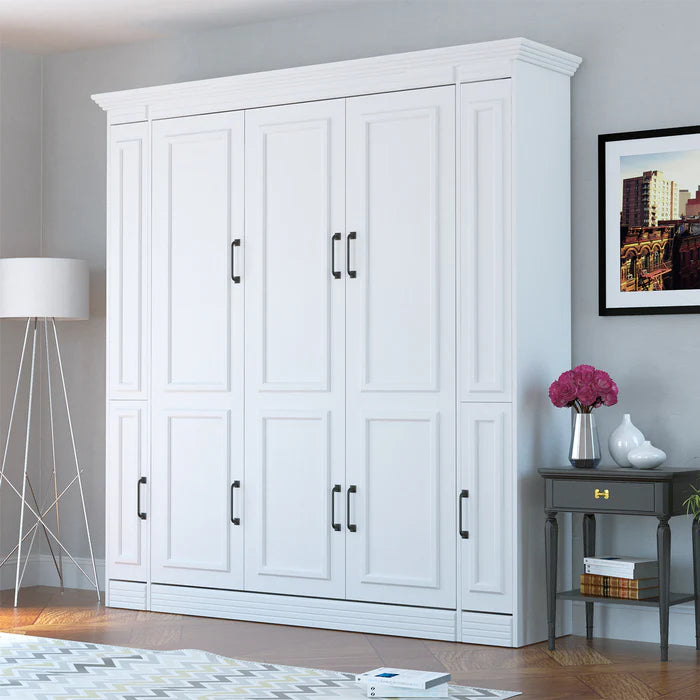 images Portrait Murphy Bed with Internal Storage, Queen Size, White | Leto Muro - Image 1