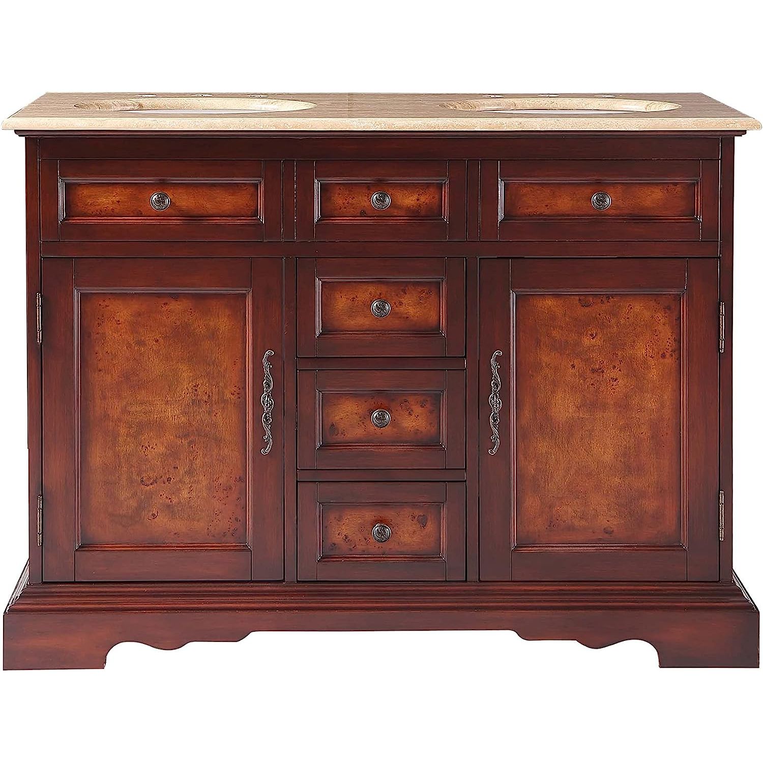 images Silkroad Exclusive 48'' Travertine Top Double Sink Bathroom Vanity - HYP-0716-T-UWC-48 - Image 1