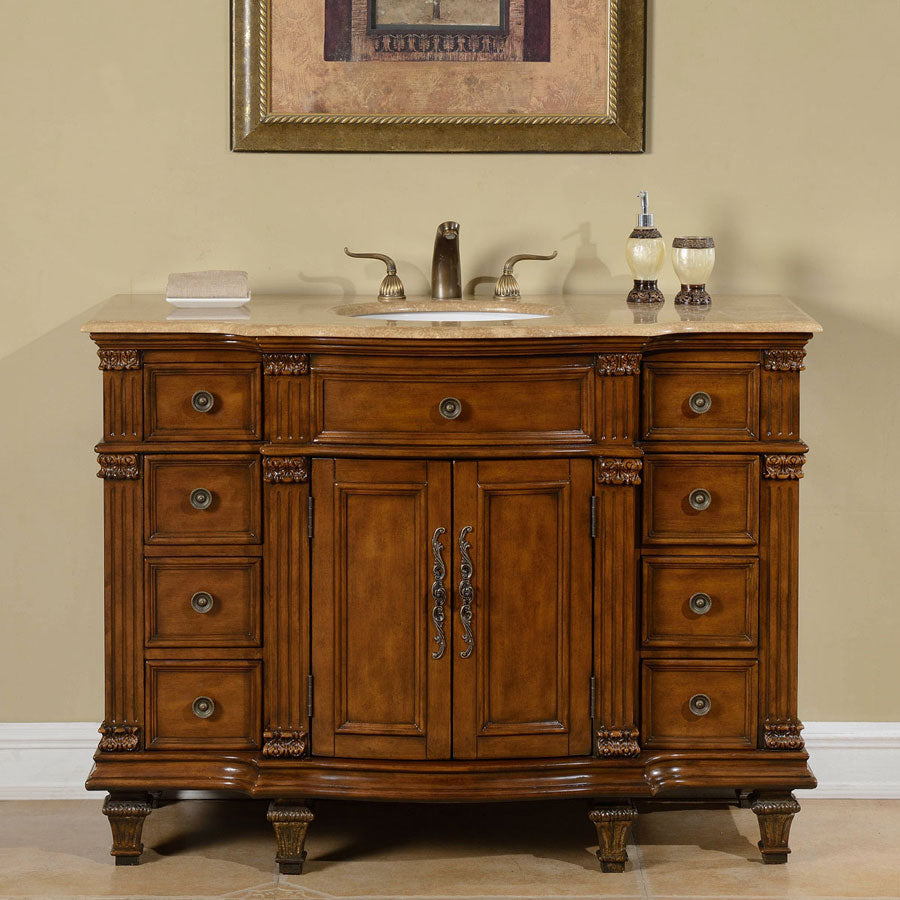 images Silkroad Exclusive 48'' Travertine Top Single Sink Bathroom Vanity - HYP-0277-T-UWC-48 - Image 1
