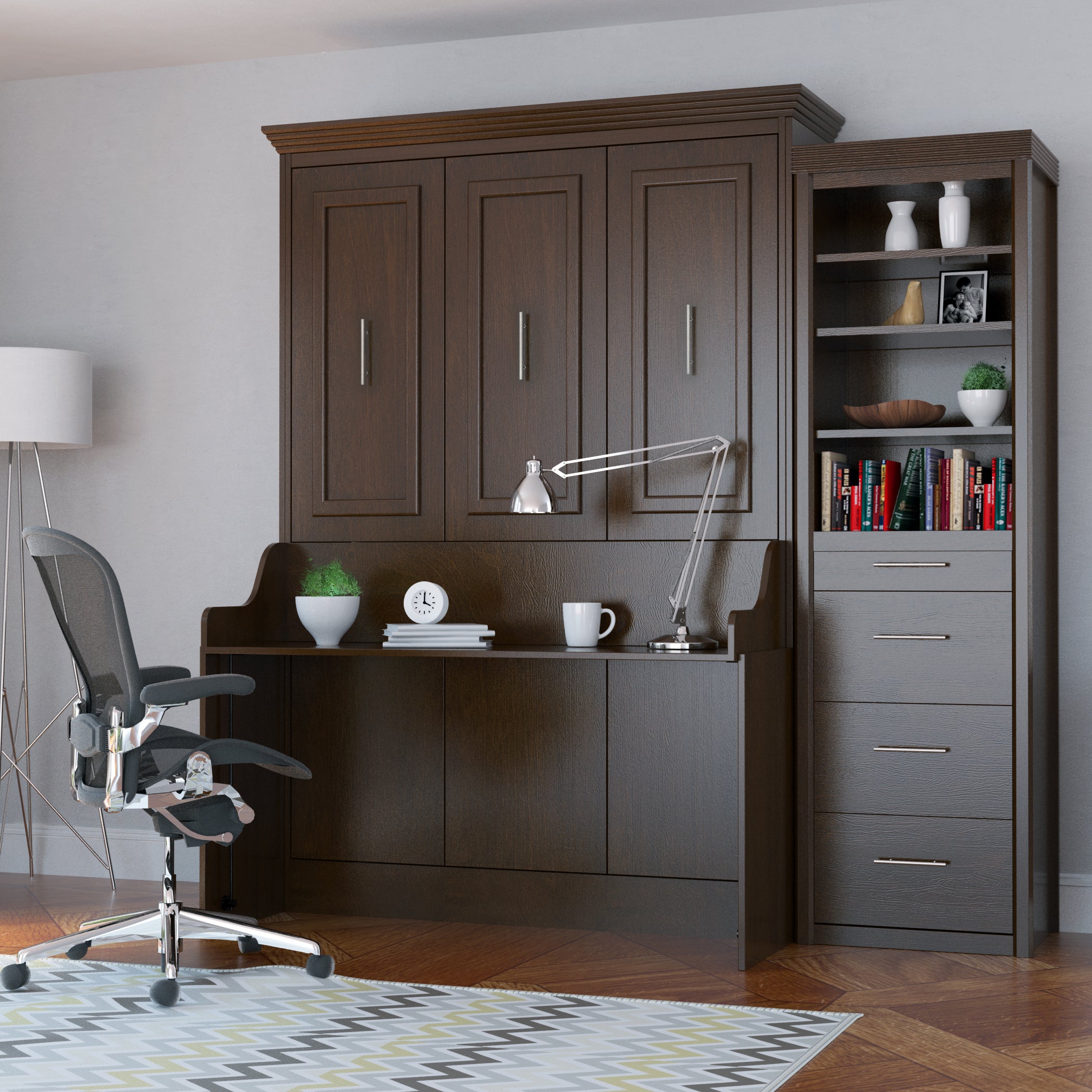 images Murphy Bed With Desk & Storage Cabinet, Full Size Coventry Walnut by Leto Muro - Image 1