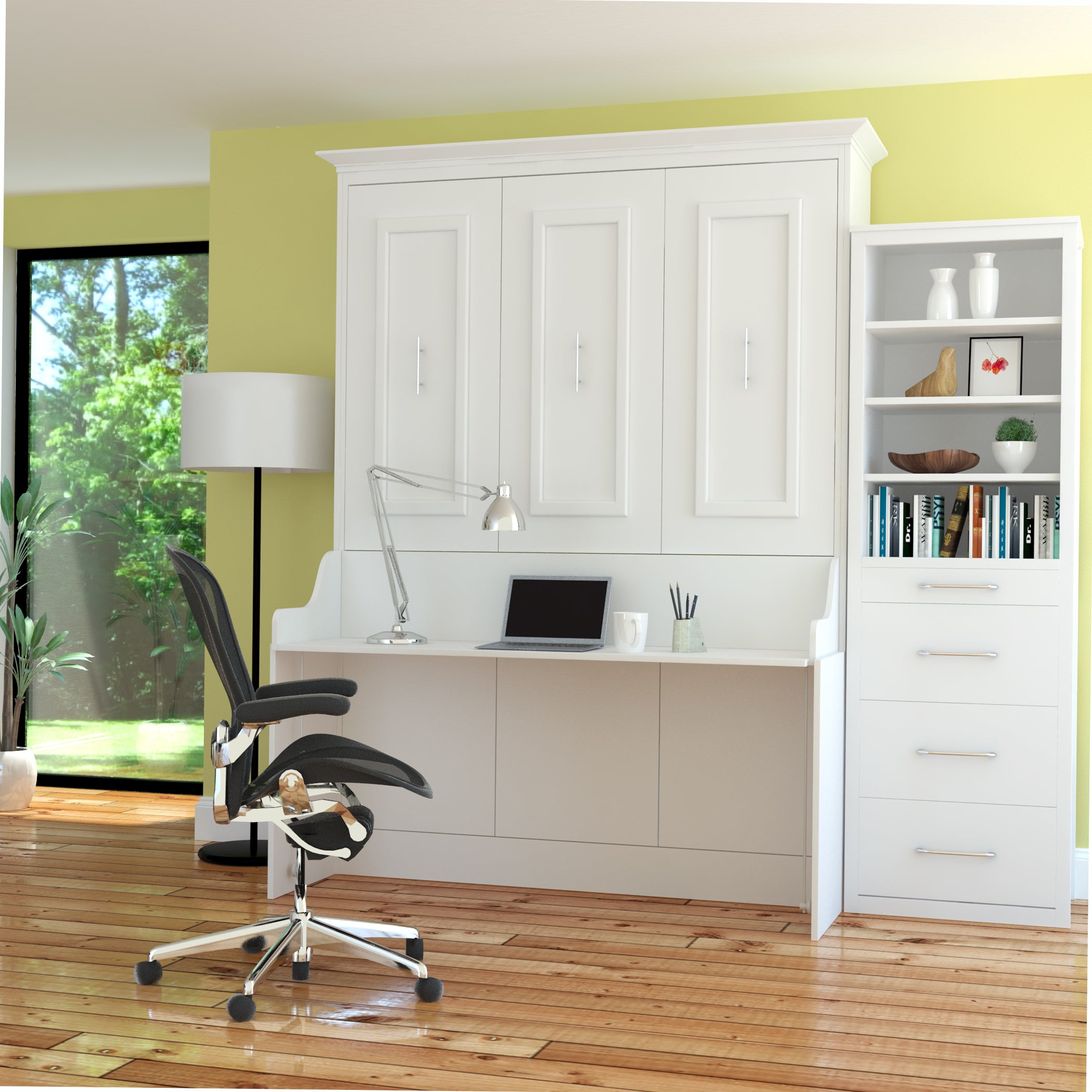 images Murphy Bed With Desk & Storage Cabinet, Queen Size, White by Leto Muro - Image 1
