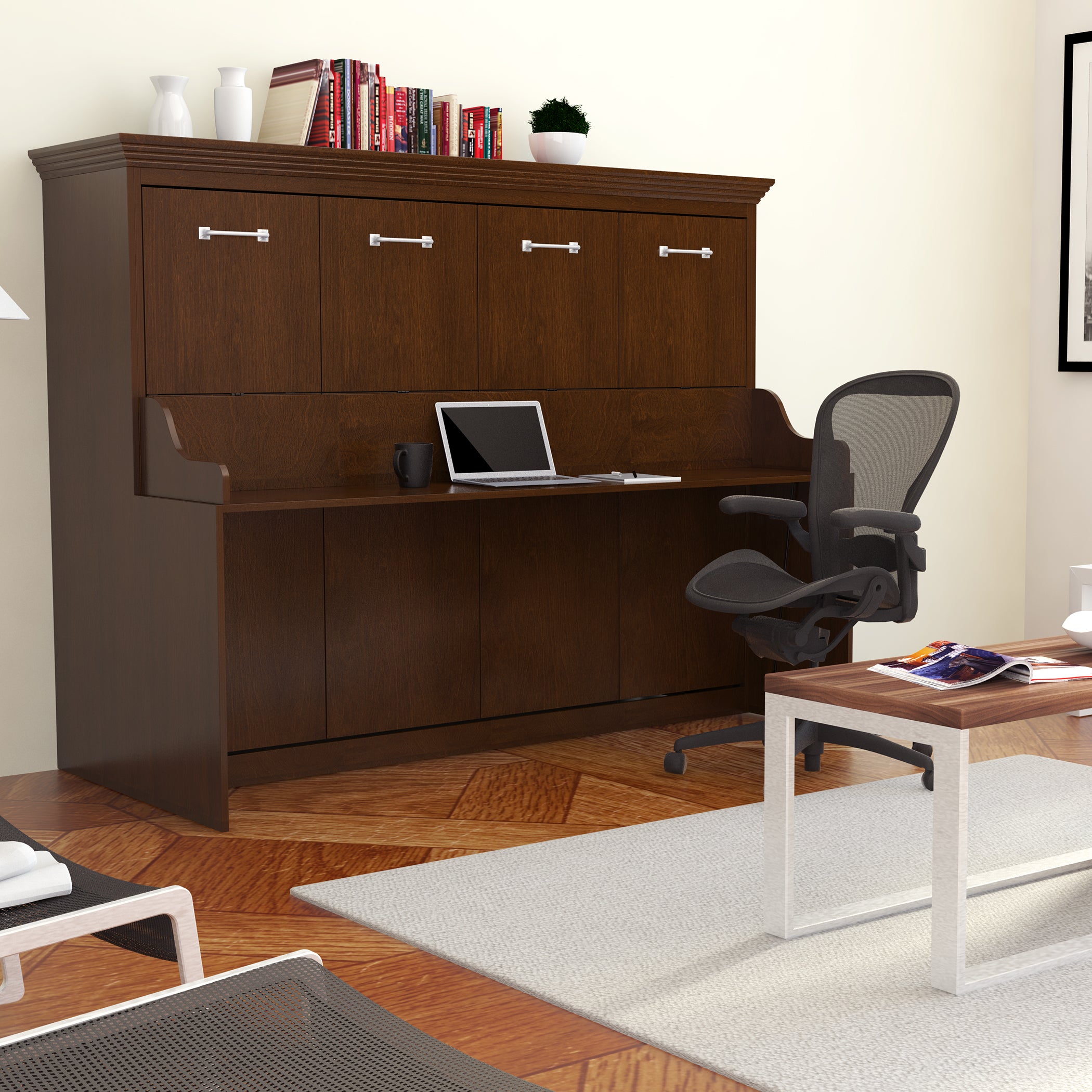 images Horizontal Murphy Bed with Desk, Full Size, Walnut | Leto Muro - Image 1