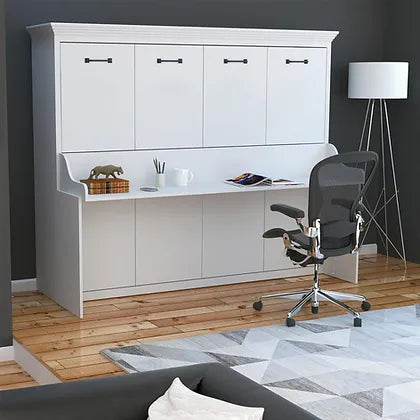 images Horizontal Murphy Bed with Desk, Queen Size, White | Leto Muro - Image 1