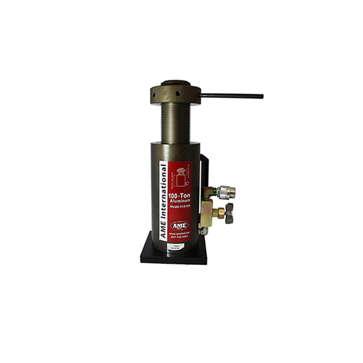 AME-100-TON-alum-RAM-with-lock-AMN13155.png 100-Ton Load Lock’R Aluminum Jack (Model 13155) – Mechanical Lock Nut, 6¼″ Stroke - Image 1