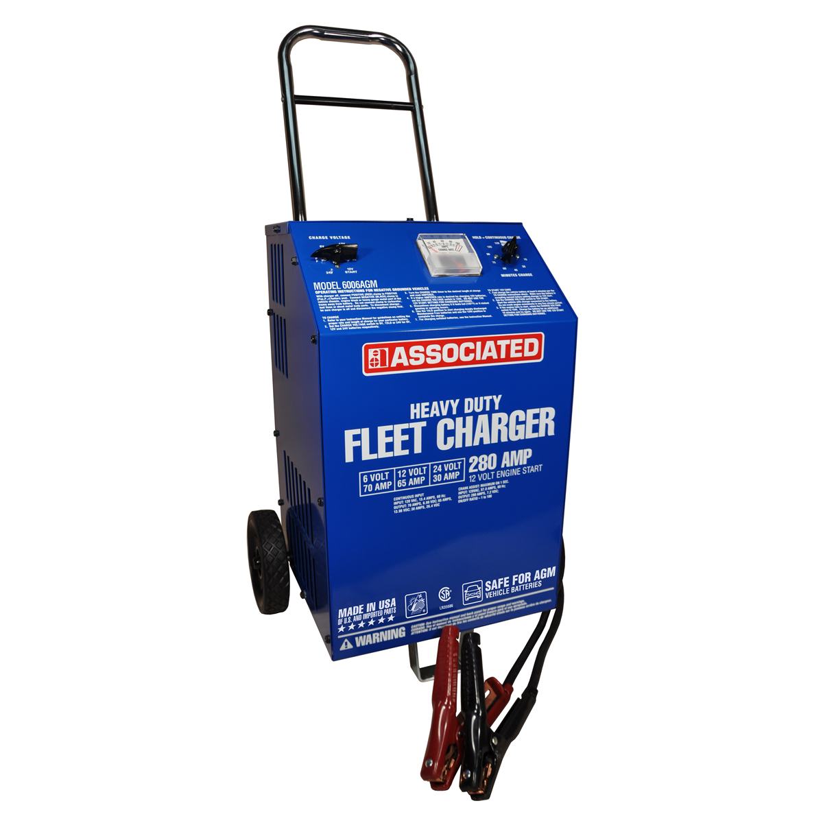 Associated-6006AGM-6V-12V-24V-70A-65A-30A-heavy-duty-fleet-wheel-battery-charger-with-280A-engine-start-safe-for-AGM-6006AGM.png Associated 6006AGM Heavy Duty Fleet Charger | 70/65/30 A + AGM Mode - Image 1