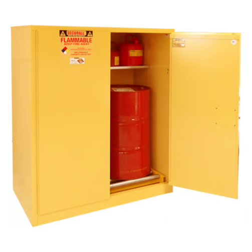 Securall-115-gallon-drum-storage-cabinet-slef-latch-standard-2-door-V1500.png Flammable Liquid Storage Cabinet | 115 Gallon | 2 Door | Self-Latch | Securall - Image 1