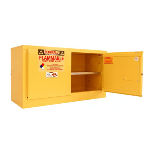 Securall-18-gallon-wall-mountable-flammmable-storage_self-latch-standard-2-door-WMA118.png Flammable Liquid Storage Cabinet | 18 Gallon | 2 Door | Wall Mountable | Self-Latch | Securall - Image 1