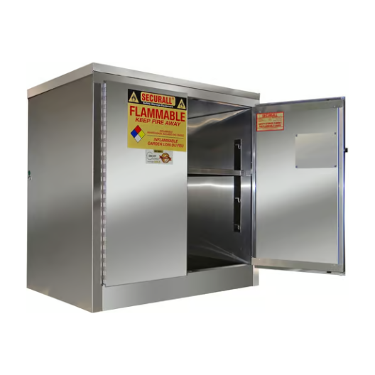 Securall-30-gallon-stainless-steel-flammable-cabinet-self-latch-standard-2-door-A131-SS.png Flammable Liquid Storage Cabinet | 30 Gallon | Stainless Steel | 2 Door | Self-Latch | Securall - Image 1