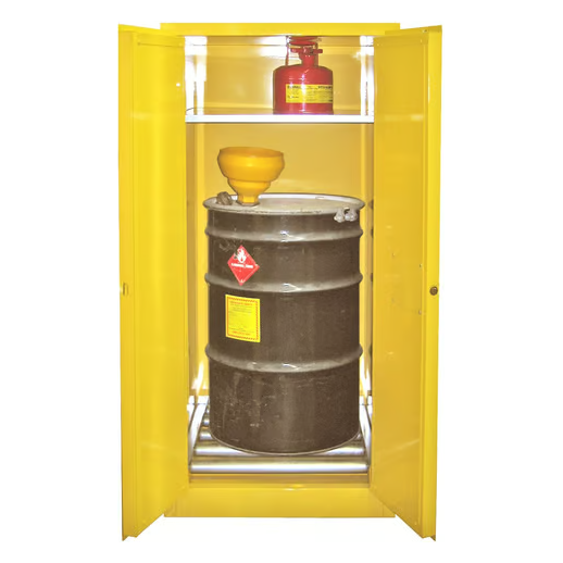 Securall-60-gallon-drum-storage-cabinet-self-latch-standard-door-V160.png Flammable Liquid Storage Cabinet | 60 Gallon | 2 Door | Self-Latch | Securall - Image 1
