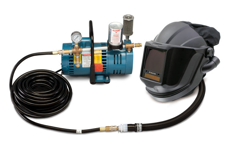 allegro-2-worker-maxshield-ADF-SAR-50ft-hose-9255-02_a3801cf7-1b30-4a8f-9ed8-69d1e176ca54.jpg Welding Helmet w/ Breathing Air Pump | 2 Worker Maxshield ADF SAR 50' Hose | Allegro 9255-02 - Image 1