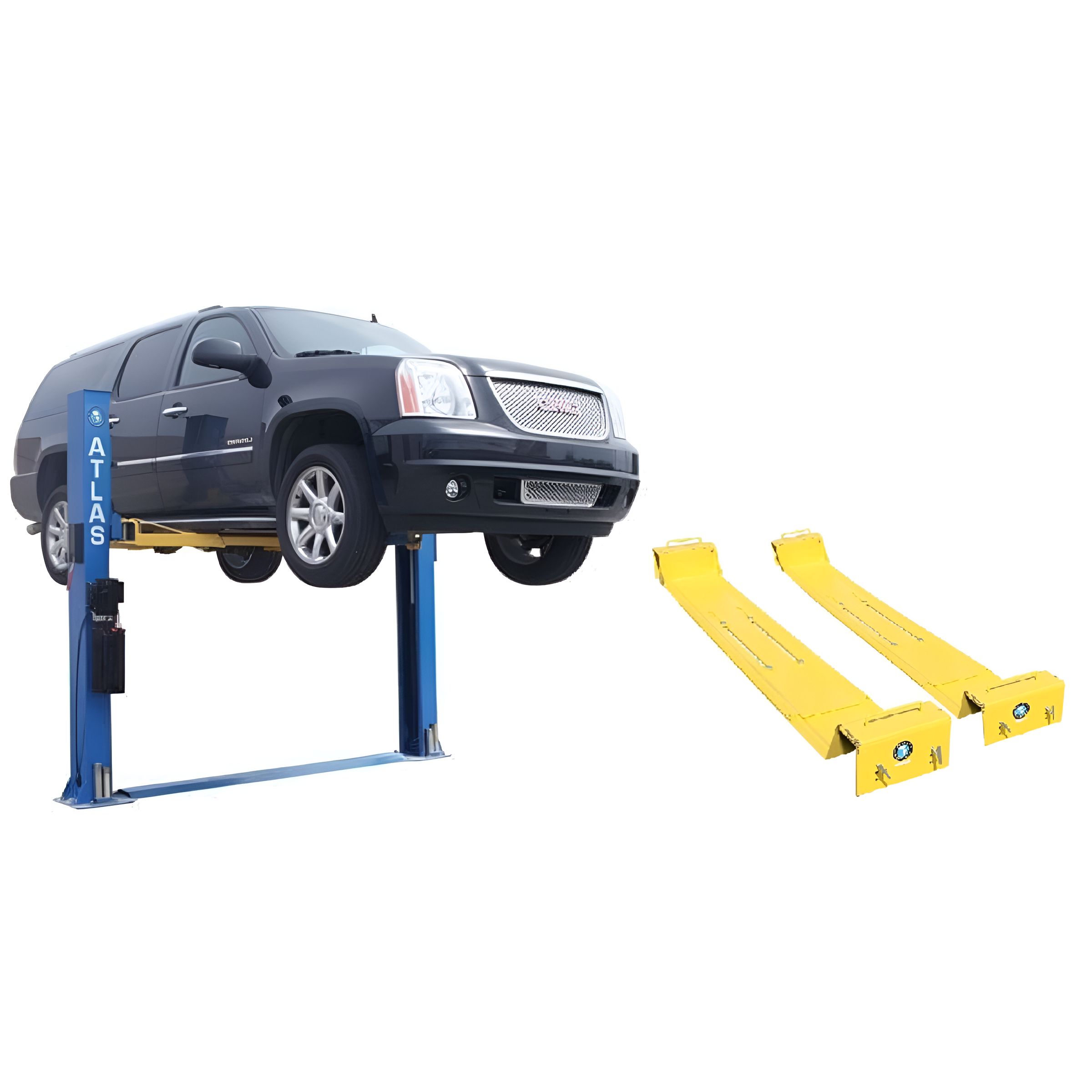 atlas-automotive-equipment-BP8000_lawnmower-adapter-combo-ATTD-BP8-COMBO-FPD-Picsart-AiImageEnhancer.png Atlas BP8000 2-Post Car Lift with Lawnmower Adapter Combo – 8,000 lb Capacity Garage Equipment - Image 1