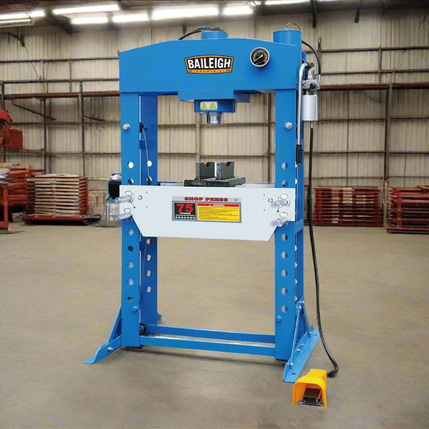 baileigh-industrial-HSP-75A-75-ton-air-hand-operatedH-frame-press-BA9-1004859_2024-07-19T07_22_58.707Z.png Pneumatic Shop Press | 75 Ton Cap.| Baileigh Industrial BA9-1004859 - Image 1