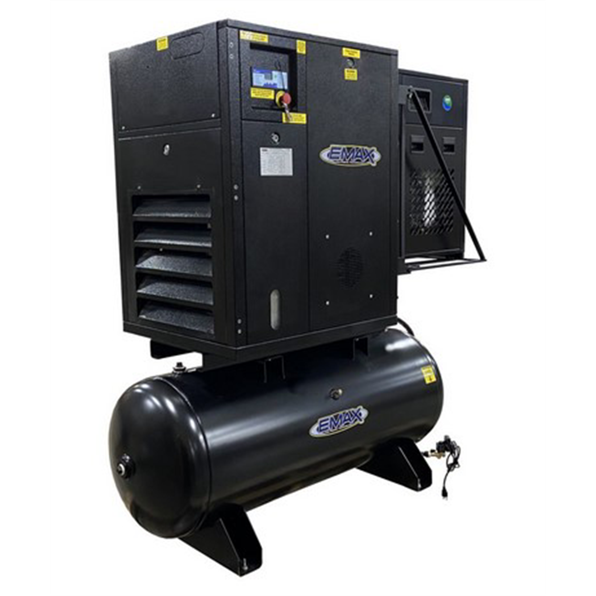 emax-compressor-20HP-3PH-industrial-rotary-screw-compressor-120Gal-tank-mount-with-air-dryer-EMXERIK020003.png Emax Compressor 20HP 3PH Industrial Rotary Screw Compressor-120 Gal Tank Mount w/Air Dryer EMXERIK020003 - Image 1