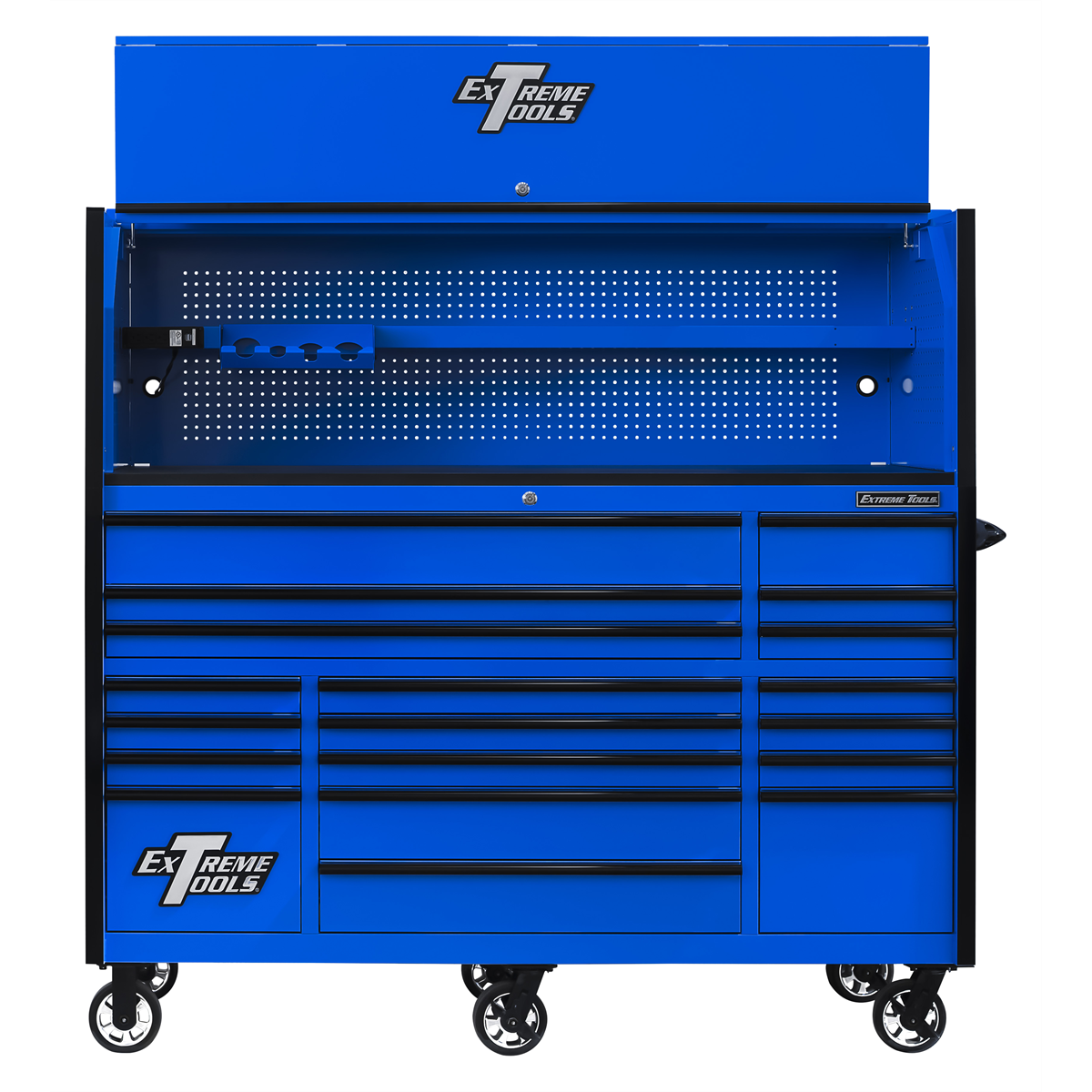 extreme-tools-RX-series-72inch-W-x-30inch-D-pro-hutch-_-19drawer-roller-cabinet-combo-blue-w-black-drawer-pulls-EXTRX723020HRUK.png Extreme Tools RX Series 72"W x 30"D Pro Hutch & 19 Drawer Roller Cabinet Combo; Blue w Black Drawer Pulls EXTRX723020HRUK - Image 1