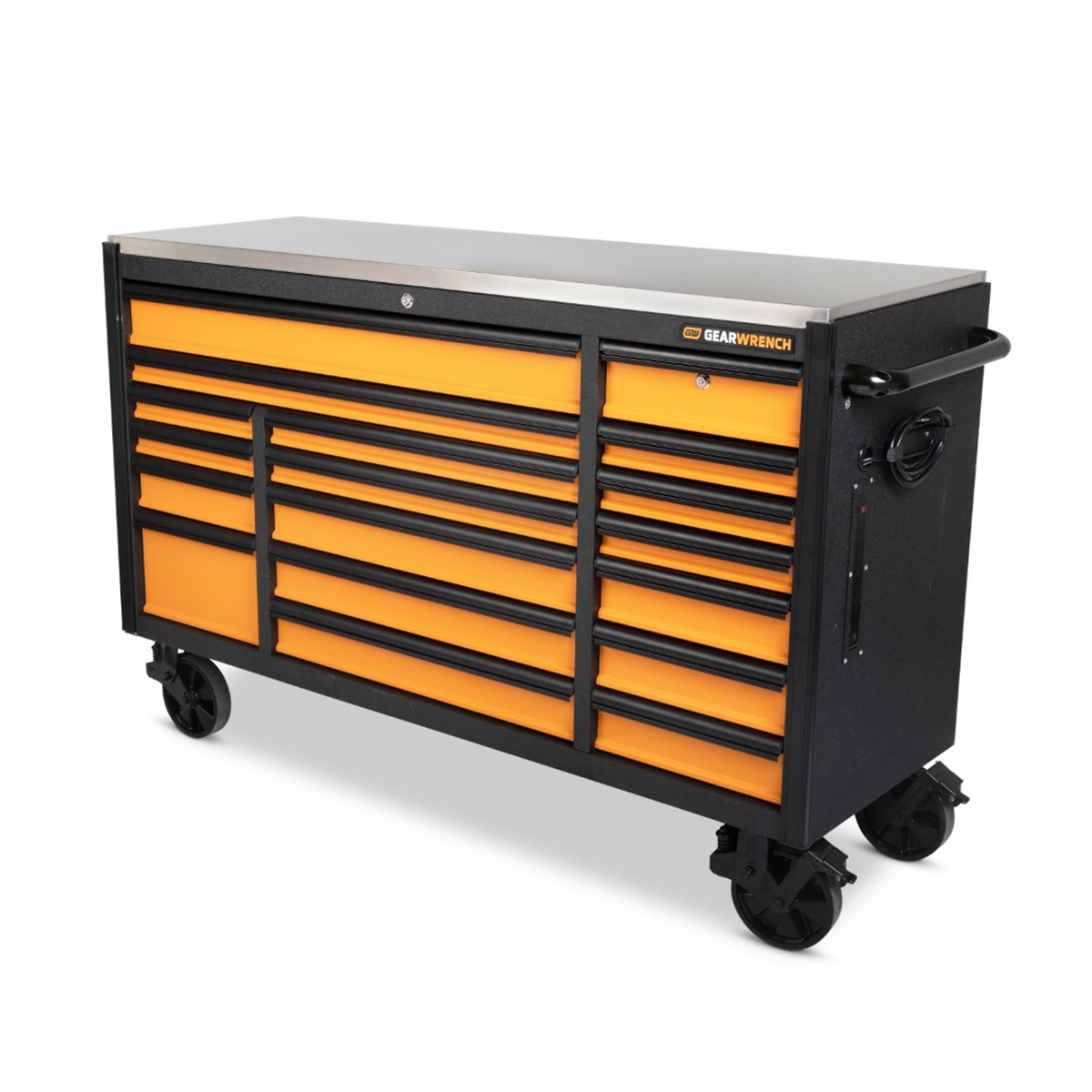 gearWrench-72-18-drawer-rolling-tool-cabinet-with-stainless-steel-worktop-with-black-drawer-ull-KDT83248.png GearWrench 72'' 18 Drawer Rolling Tool Cabinet with Stainless Steel Worktop with Black Drawer Pull KDT83248 - Image 1