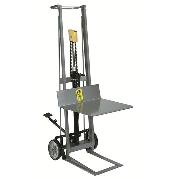 wesco-industrial-products-two-wheeled-hydraulic-model-260004.jpg Wesco 260004 Hydraulic Pedalift – 400 lb Capacity, 40″ Lift, 22″×20″ Platform - Image 1
